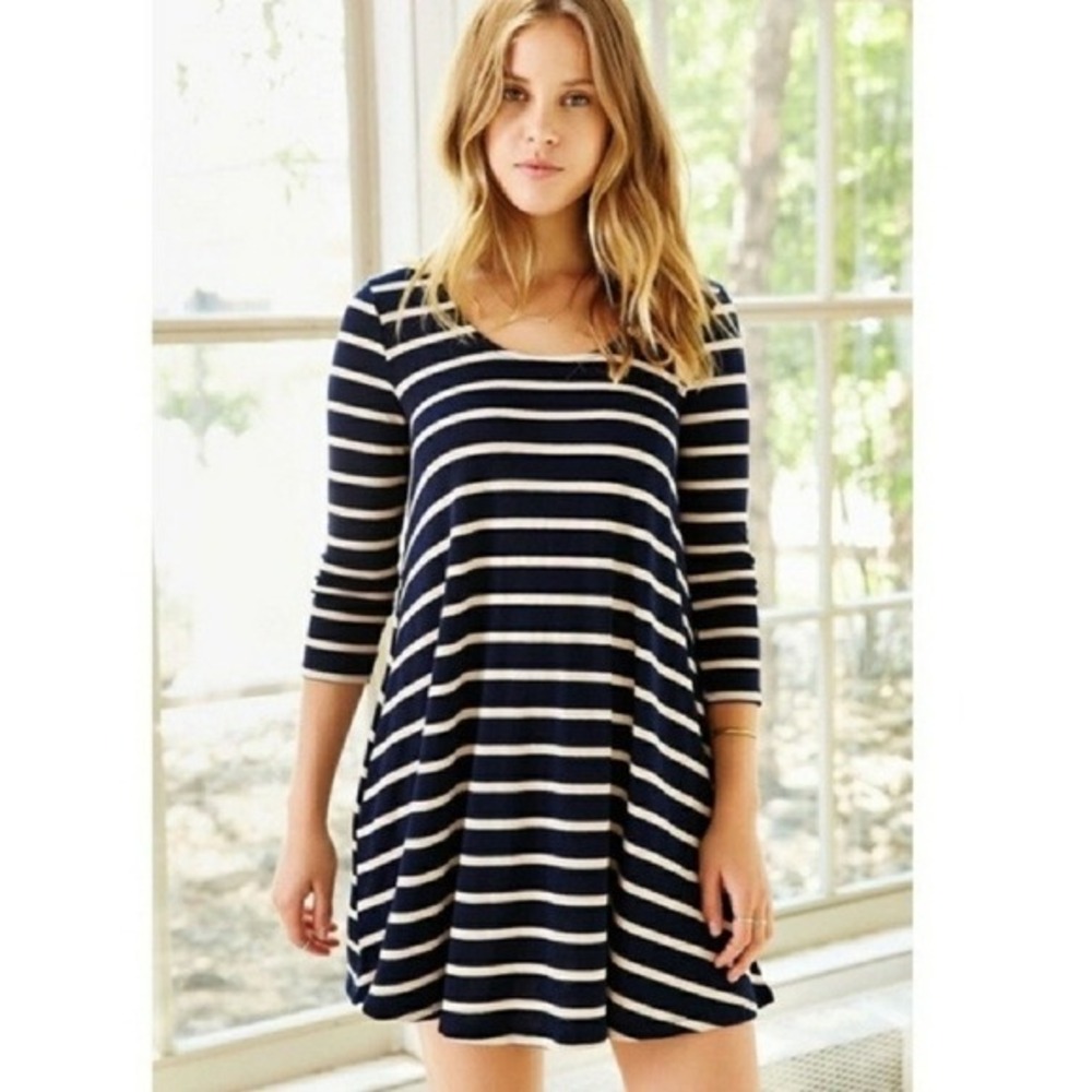 BDG UO Casual Size Small Striped Swing Relaxed Micro Mini Dress Blue White